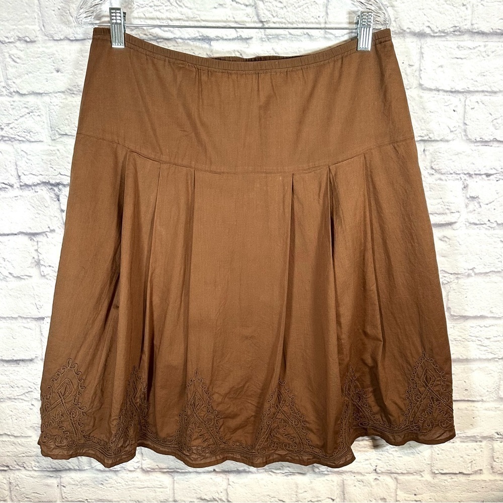 J Jill Cotton Boho Brown Embroidered Skirt Size Medium